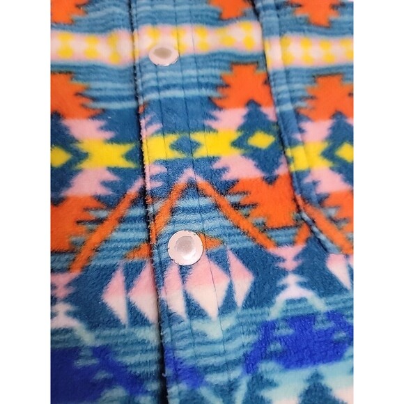 RF Brand Shirt Shacket Mens L Aztec Fleece Orange Blue Yellow Snaps Pockets READ - Picture 7 of 16